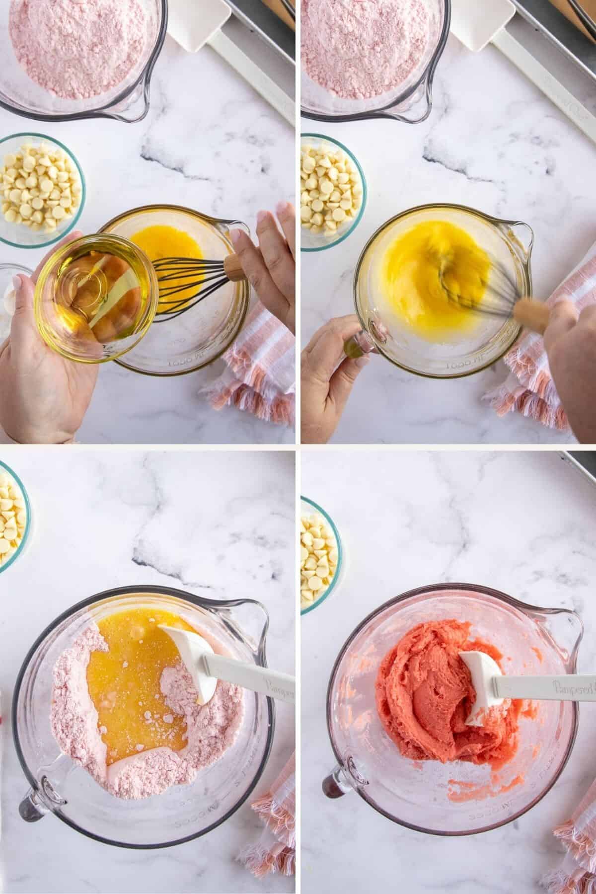 step by step collage how to make strawberry cake mix cookies