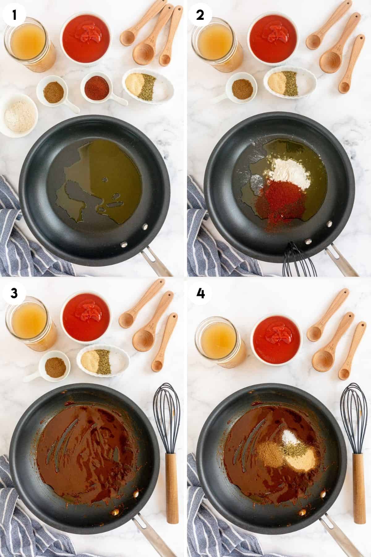 collage showing how to make enchilada sauce from scratch