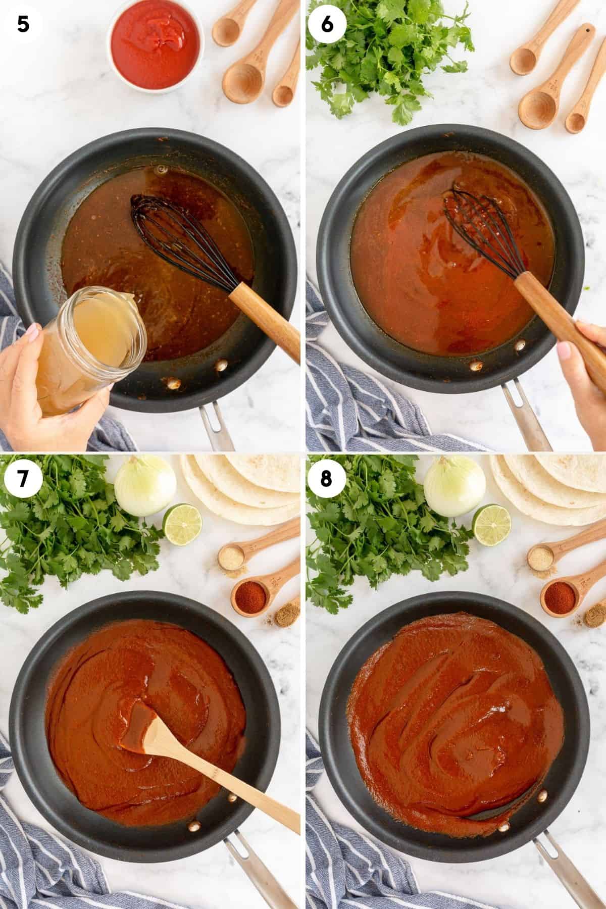 collage showing how to make enchilada sauce from scratch