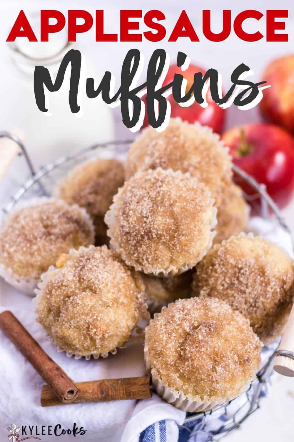 applesauce muffins with recipe text overlaid
