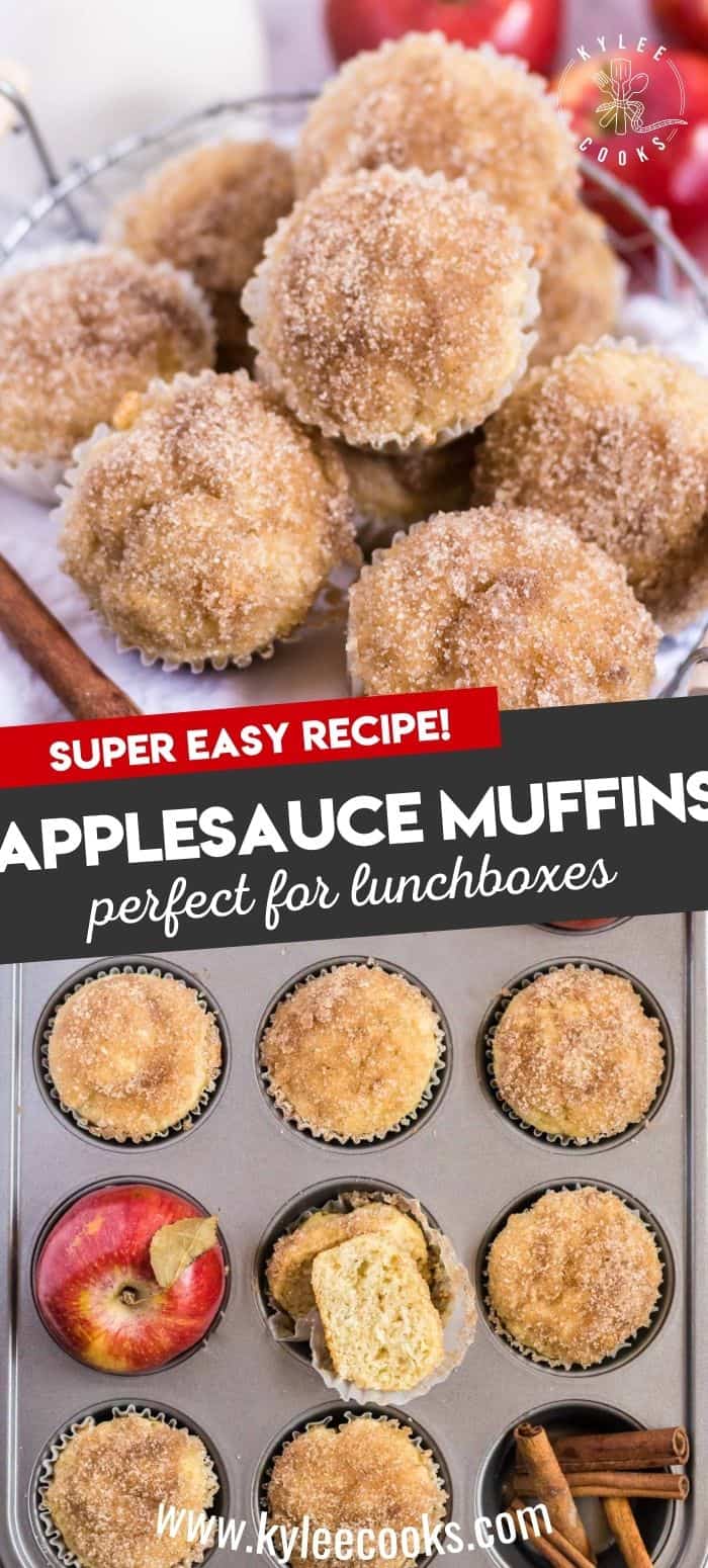 collage of applesauce muffins with recipe text overlaid