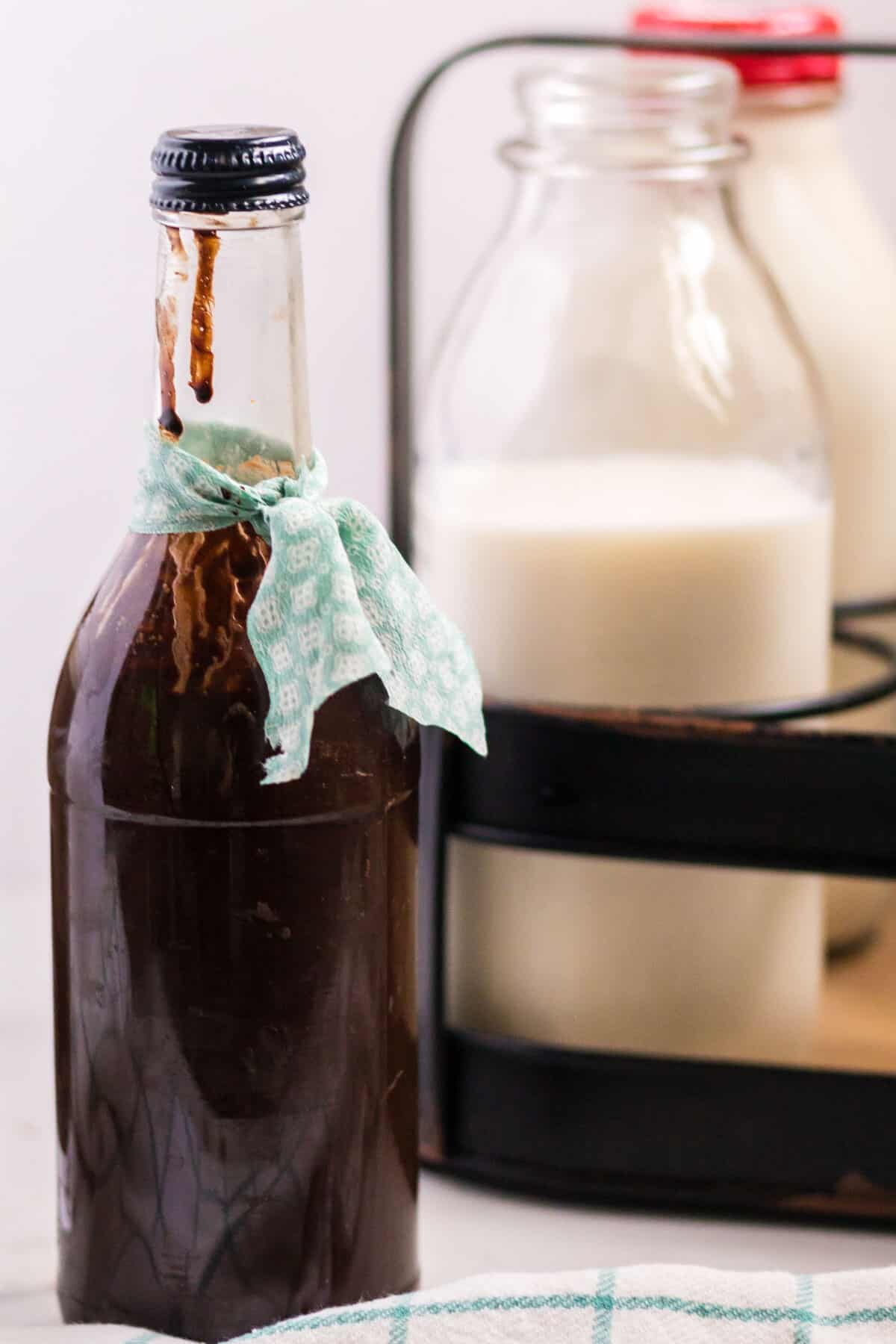 chocolate syrup in a bottle