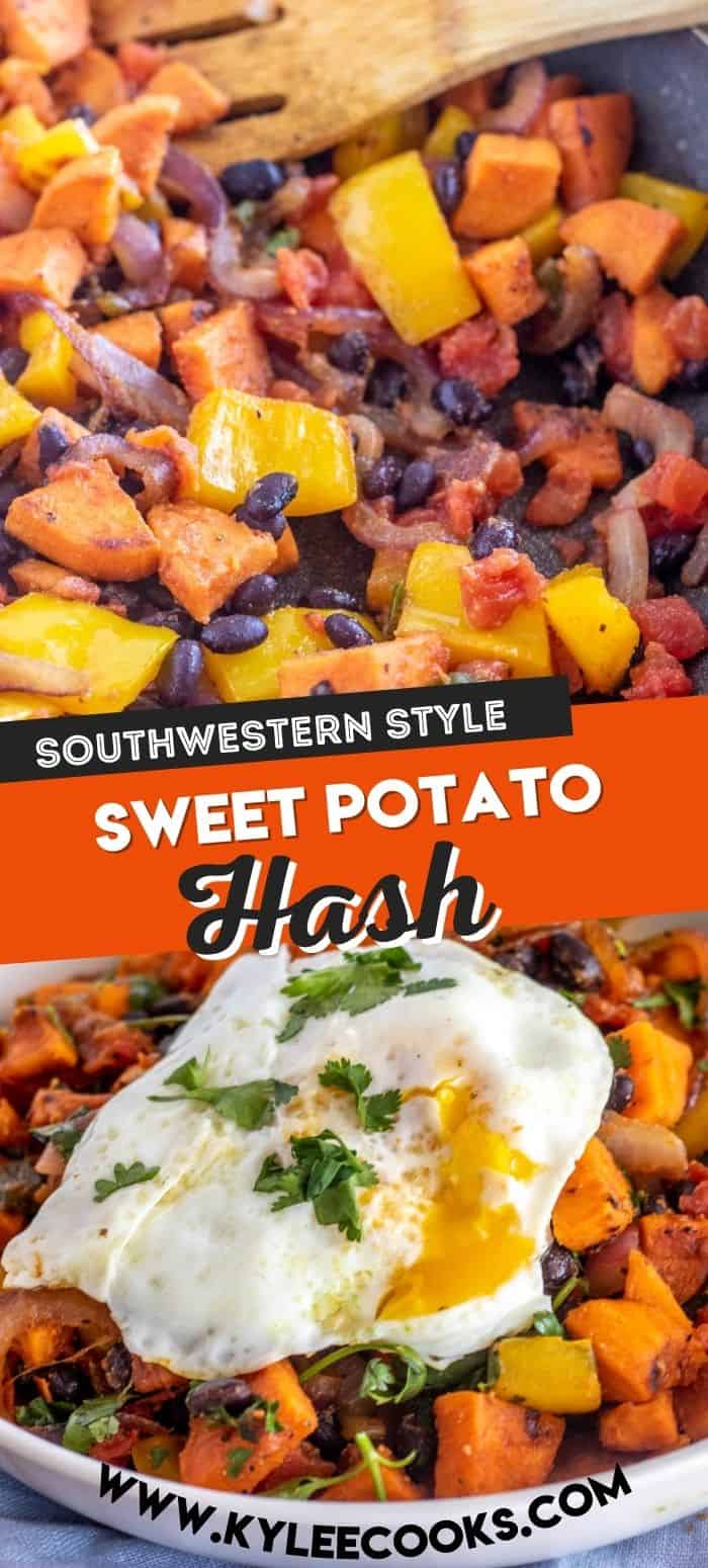collage of sweet potato hash with recipe title overlaid in text