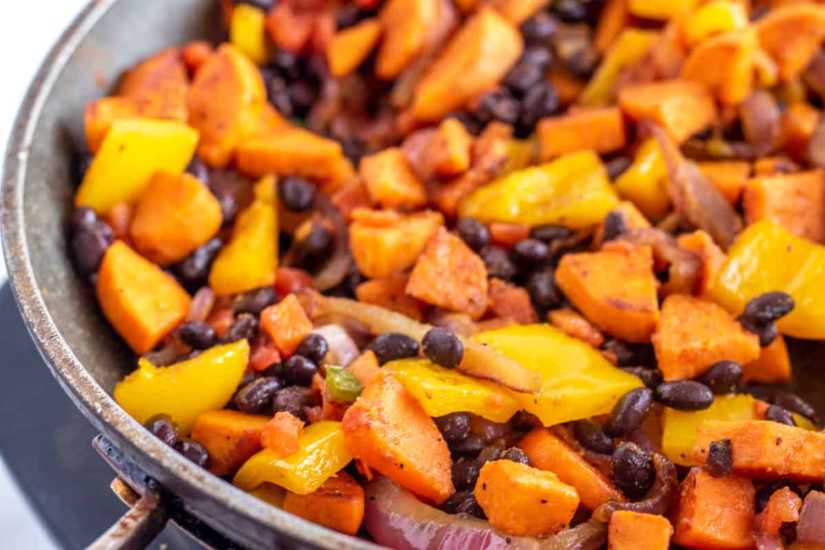 sweet potato hash in a skillet