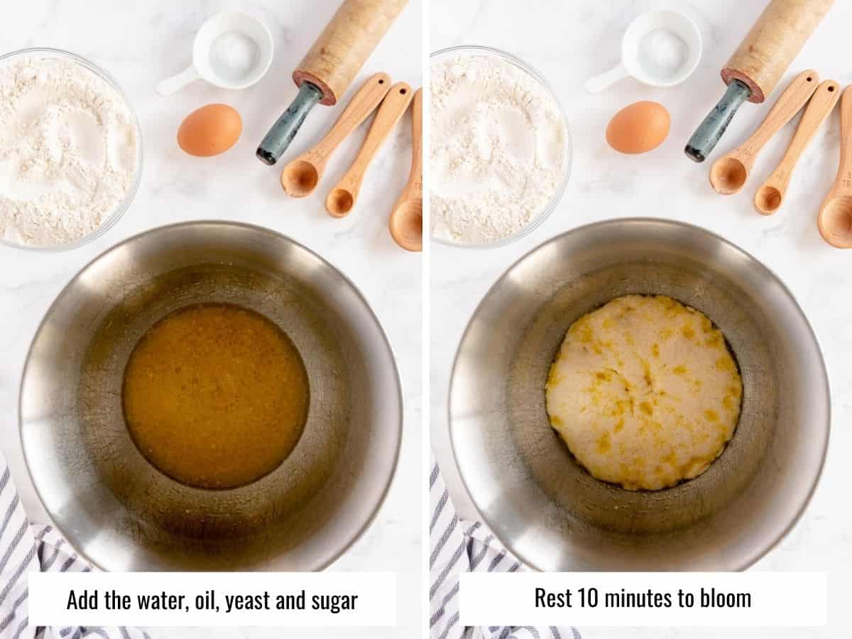 step by step to make dinner rolls - blooming yeast