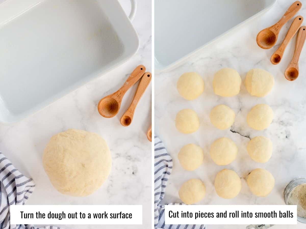 step by step to make dinner rolls - dividing into rolls