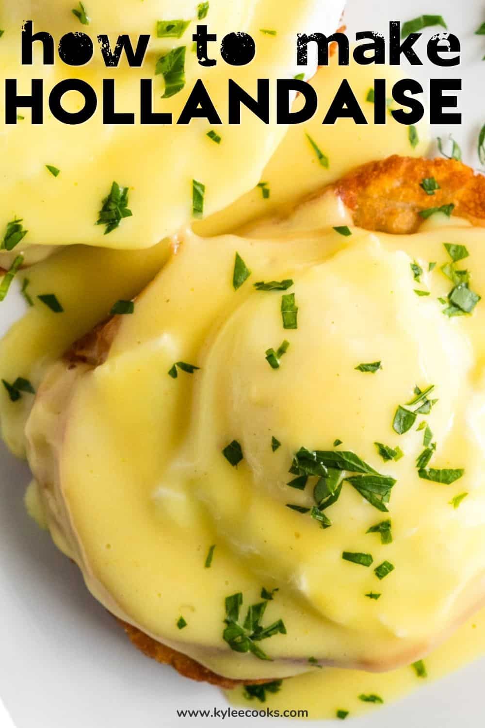 hollandaise sauce with recipe title overlaid in text