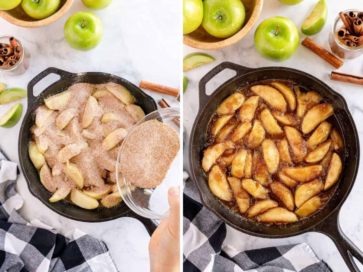collage cooking fried apples