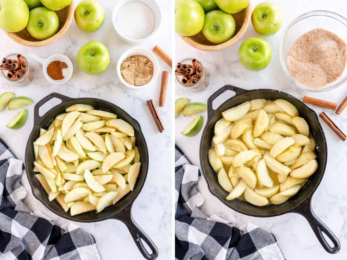 step by step uncooked and cooked apples