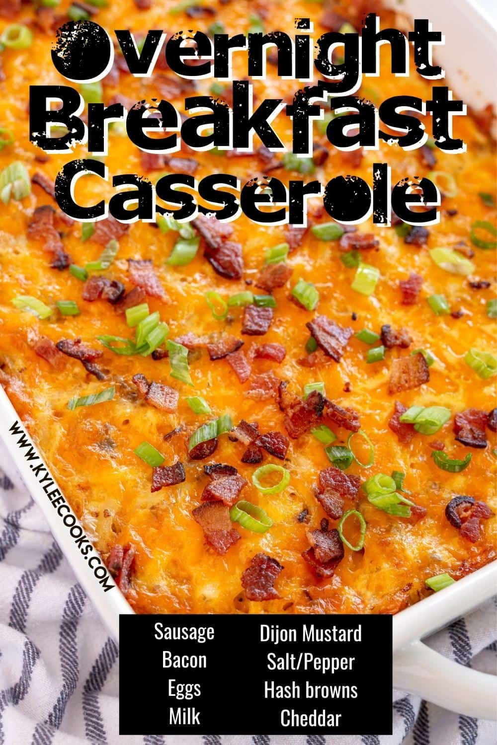 overnight breakfast casserole with text overlaid