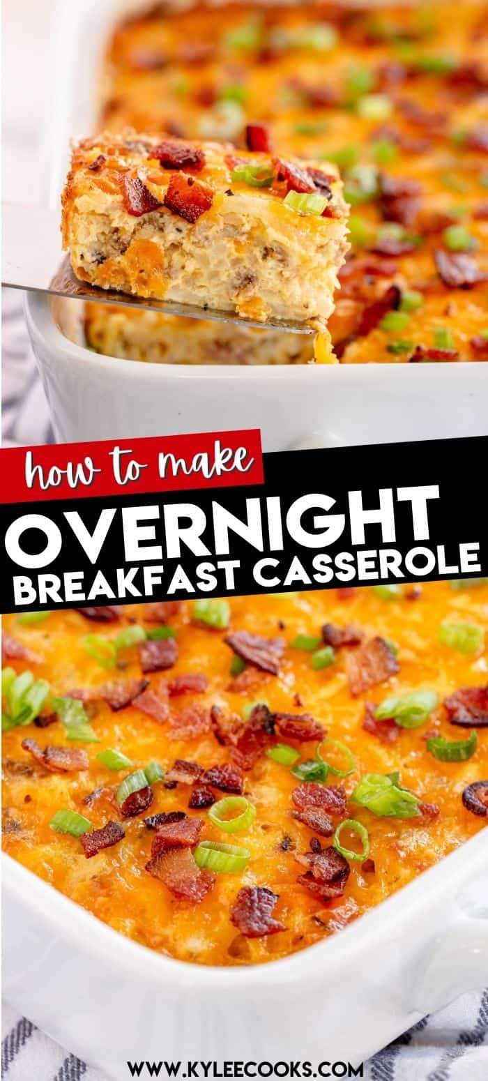 collage of overnight breakfast casserole with text overlaid