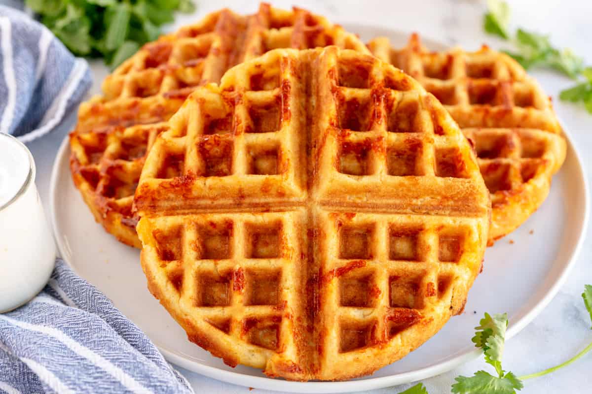 cooked savory waffles on a plate