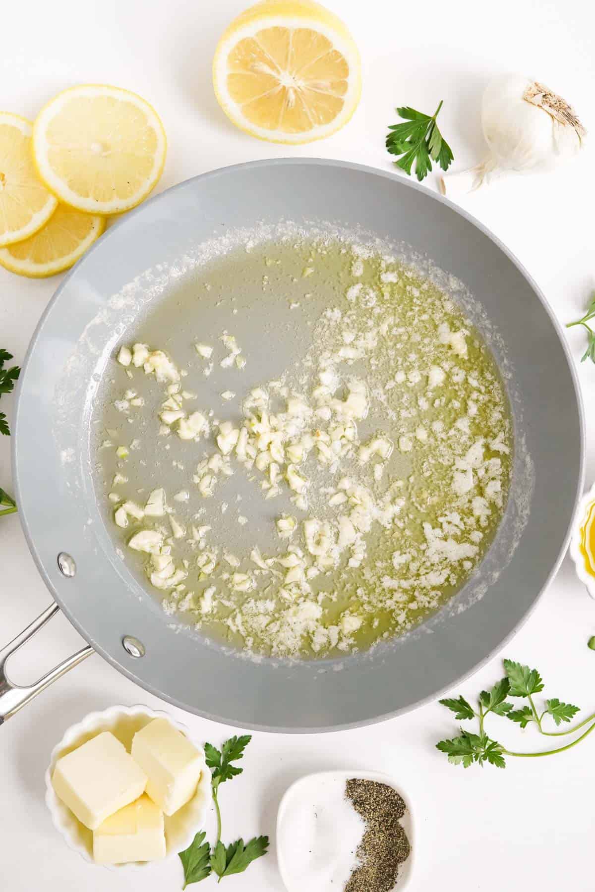 garlic and butter in skillet