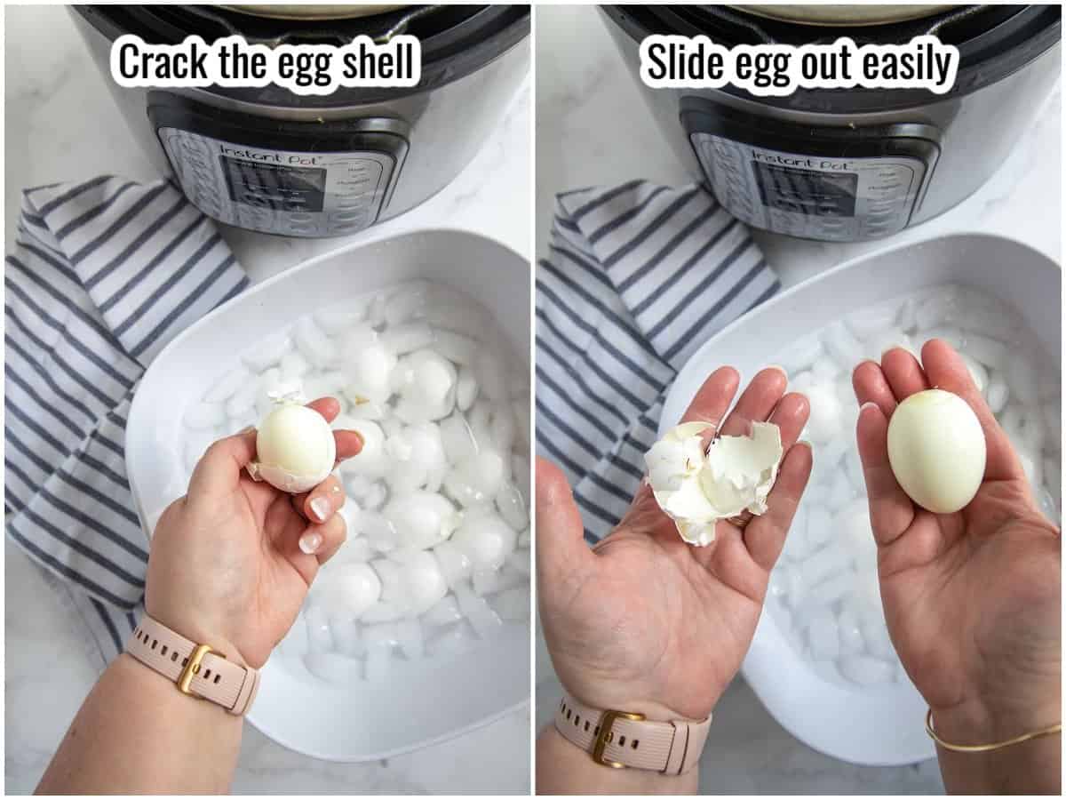 step by step for instant pot hard boiled eggs - peeling the eggs