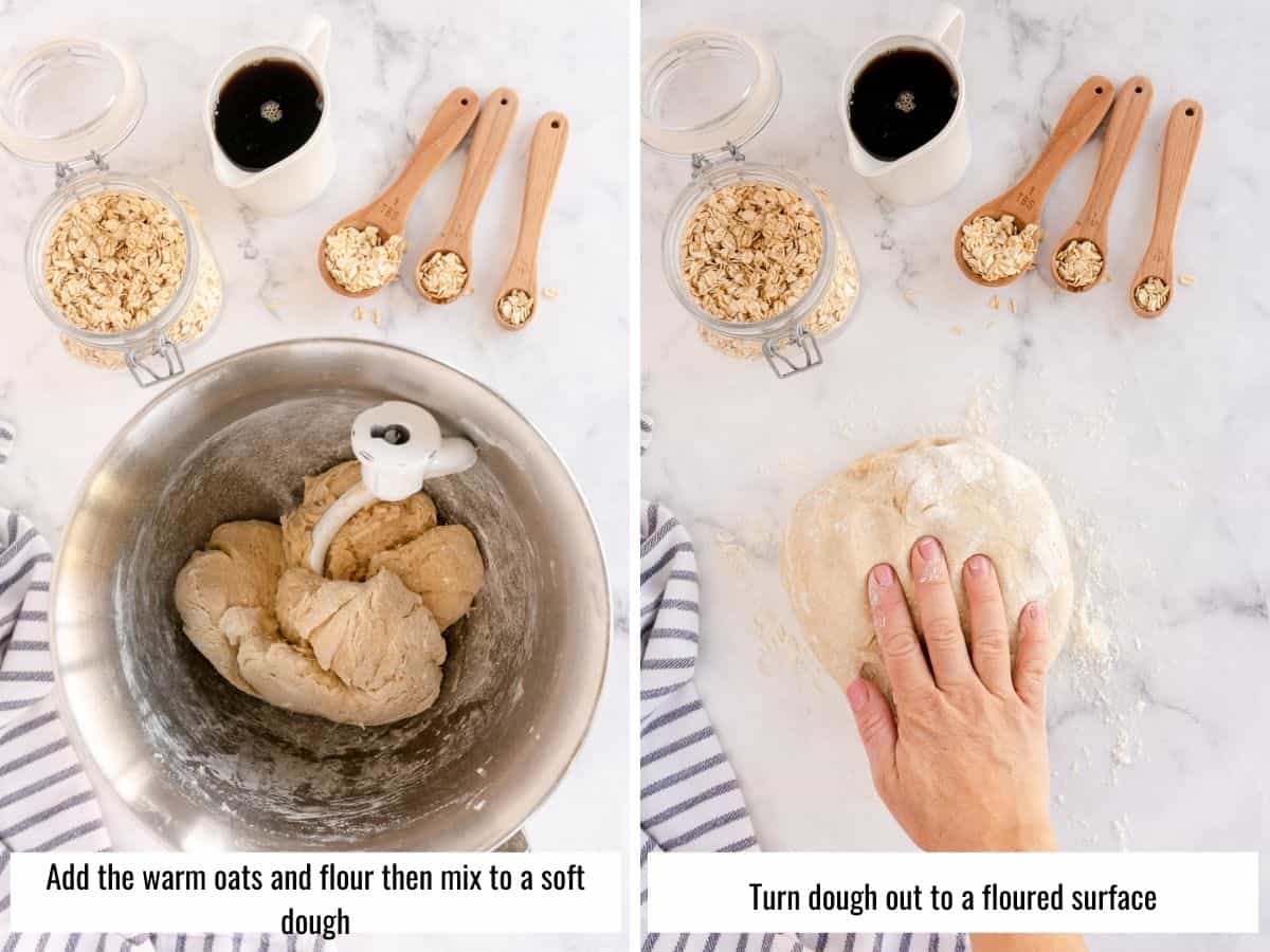 collage of step by step process to make oatmeal bread