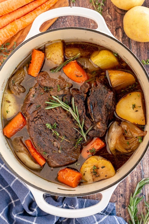 cooked pot roast in a dutch oven