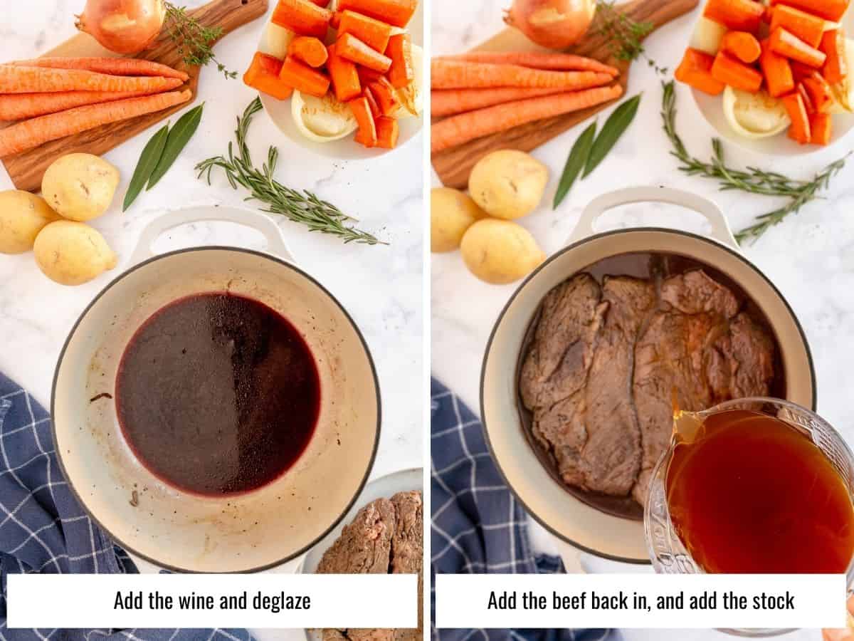 collage of process steps for making pot roast
