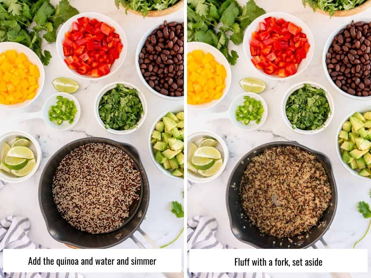 collage of shots of quinoa being cooked