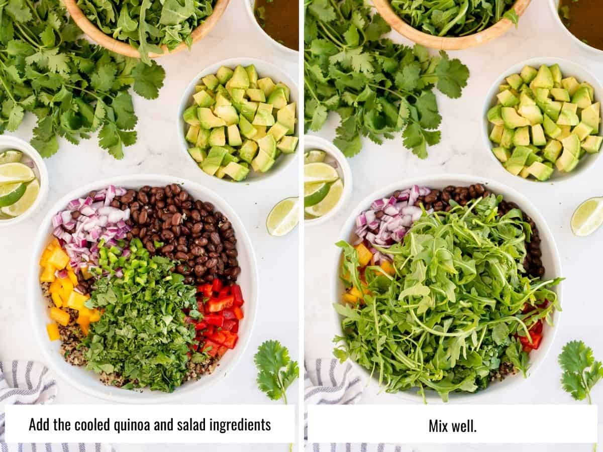collage of images mixing salad