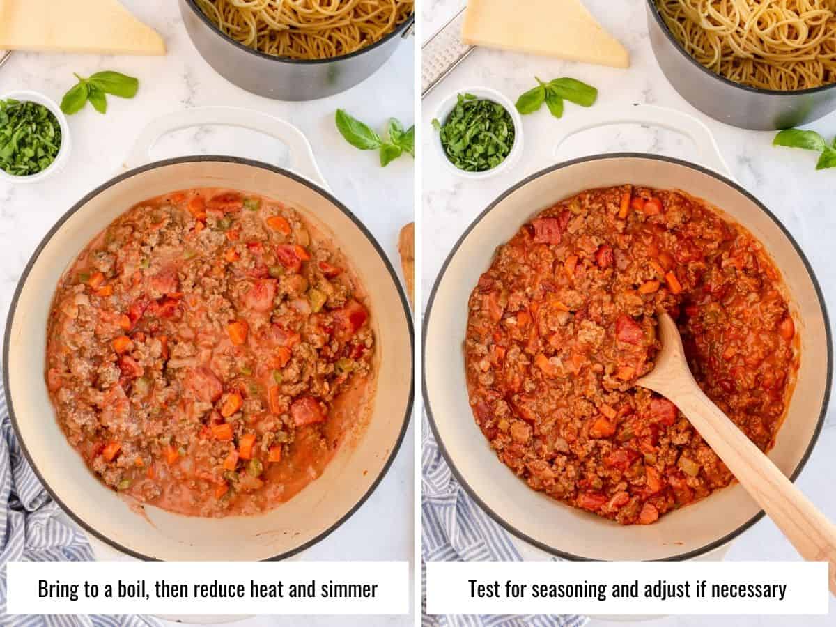 step by step to make turkey bolognese sauce - simmering the sauce