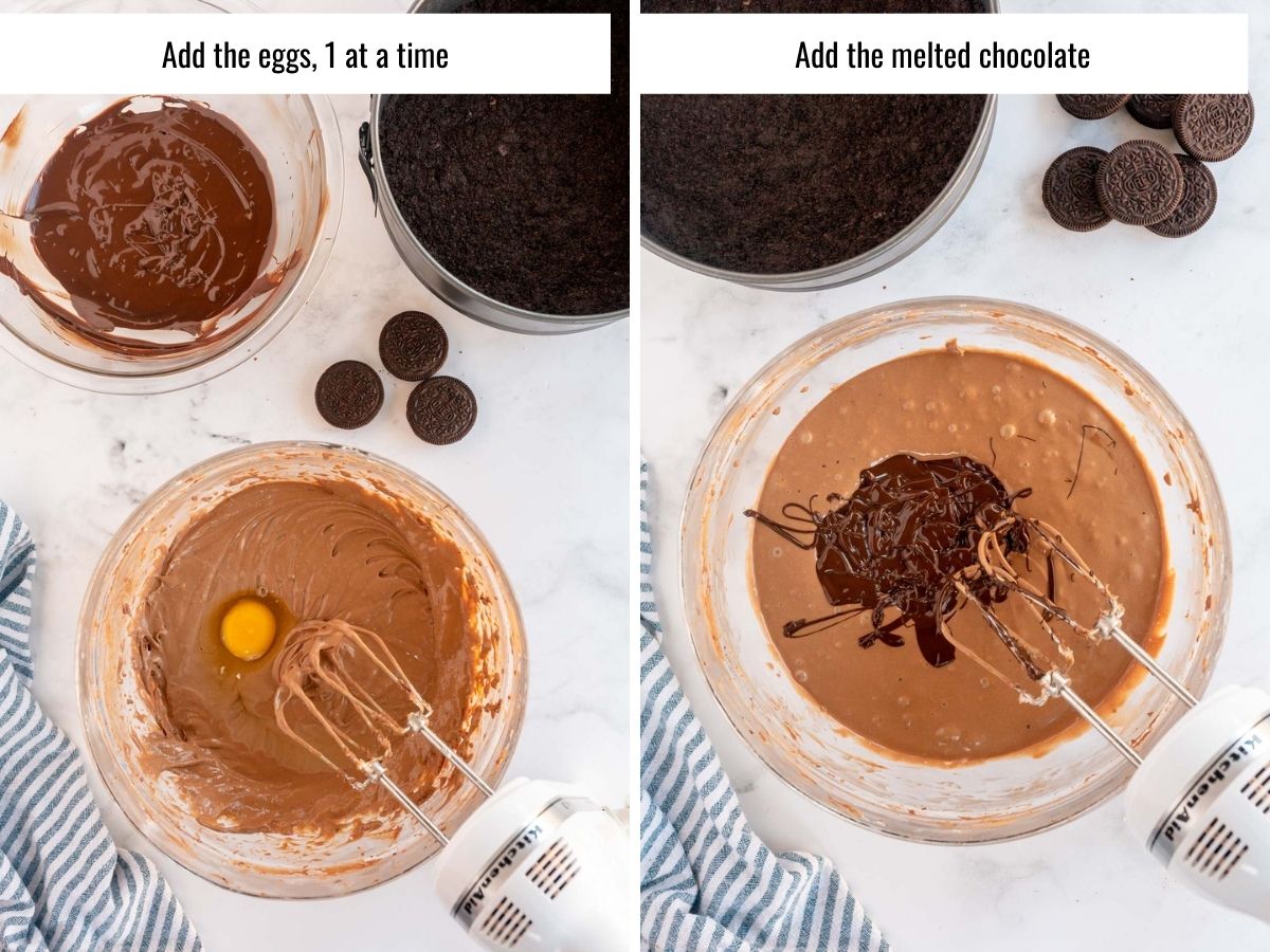 step by step making filling for chocolate cheesecake