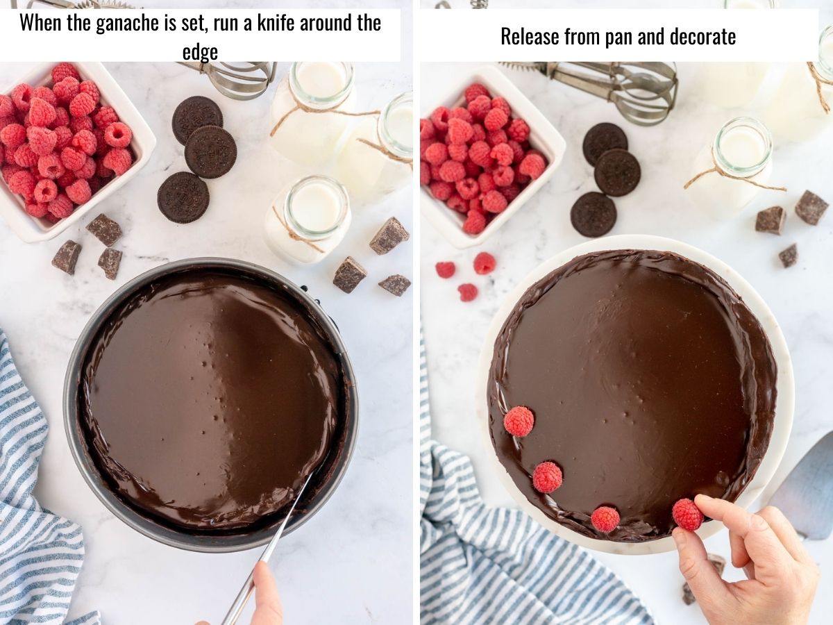 step by step decorating chocolate cheesecake