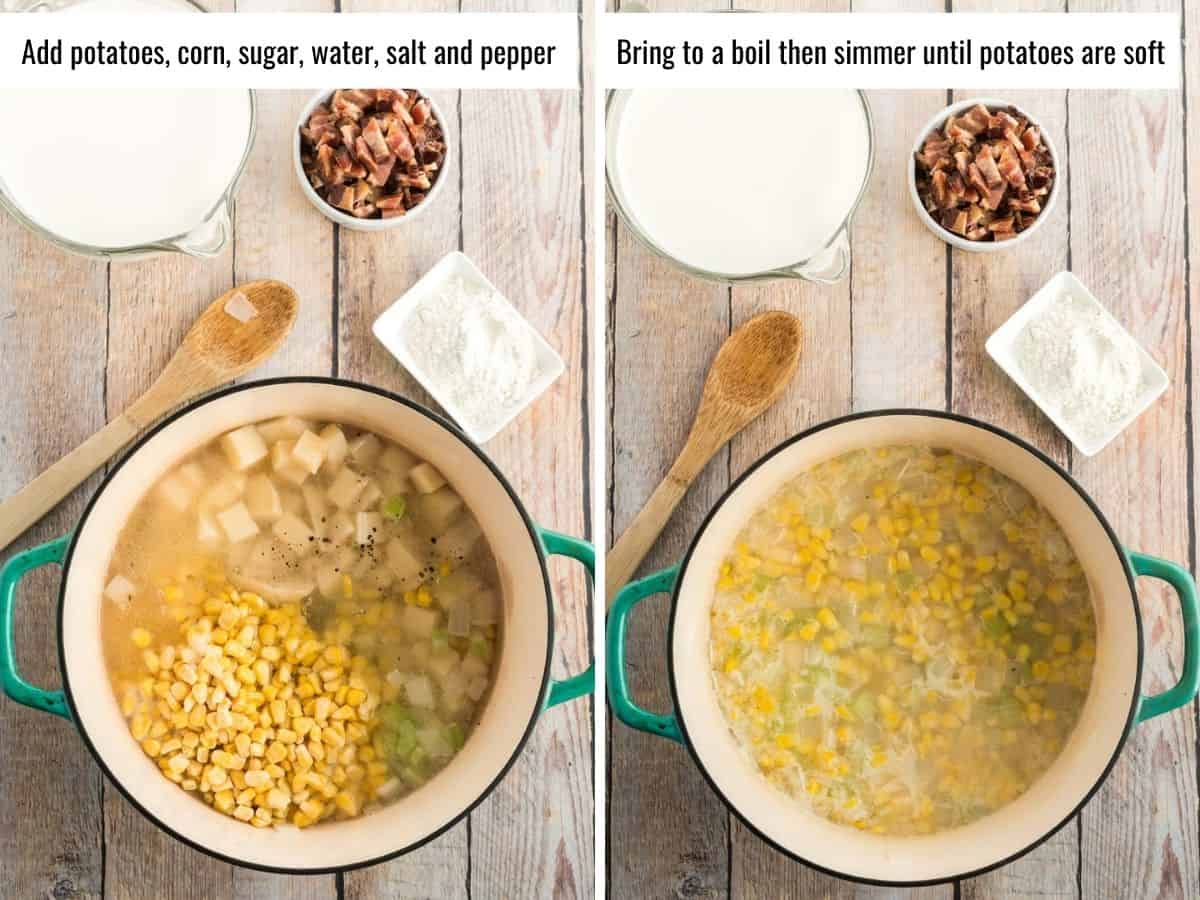 step by step for making corn chowder - first steps