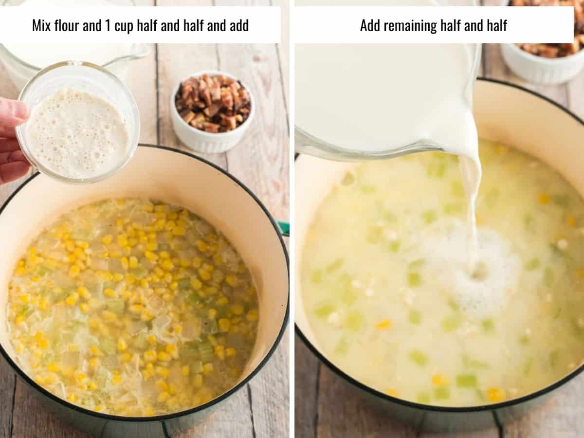 step by step for making corn chowder - adding the thickener