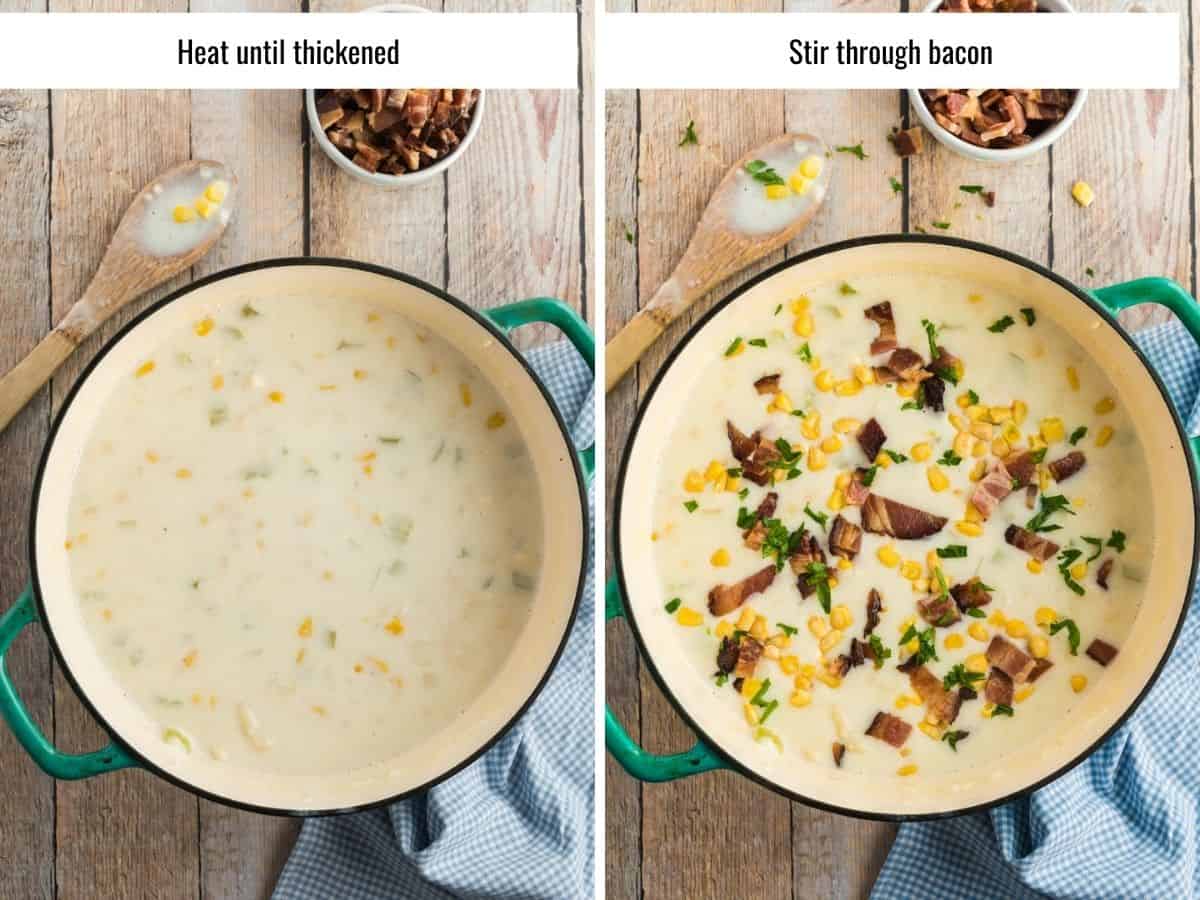 step by step for making corn chowder - final steps
