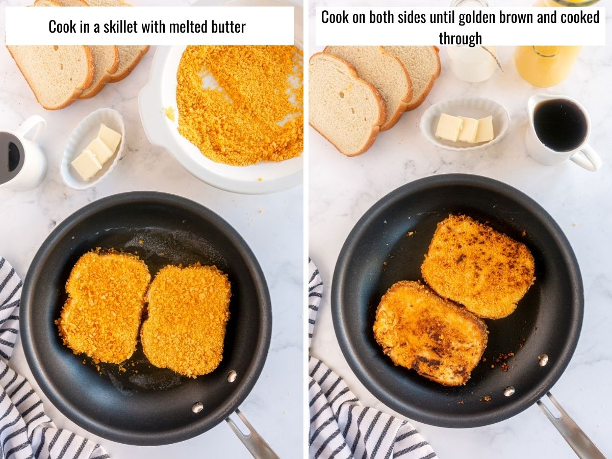 step by step frying french toast slices