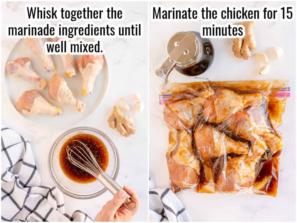 step by step showing making a marinade and adding it to chicken