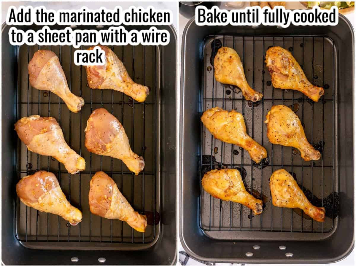 step by step showing uncooked and cooked chicken