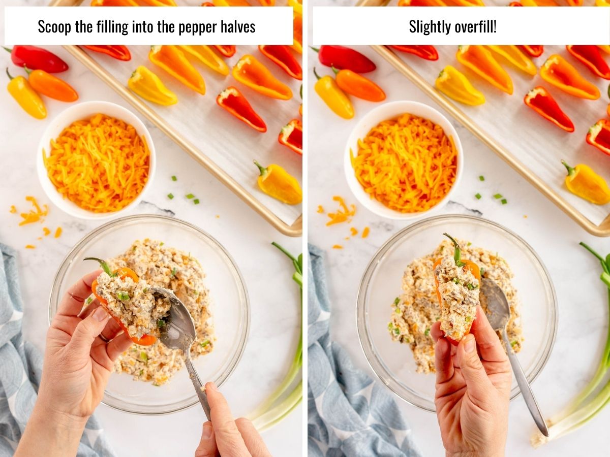 step by step stuffing mini peppers with filling