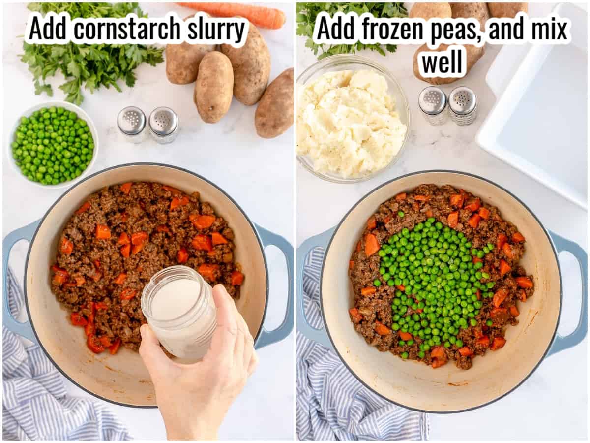 step by step photos showing making filling for shepherd's pie