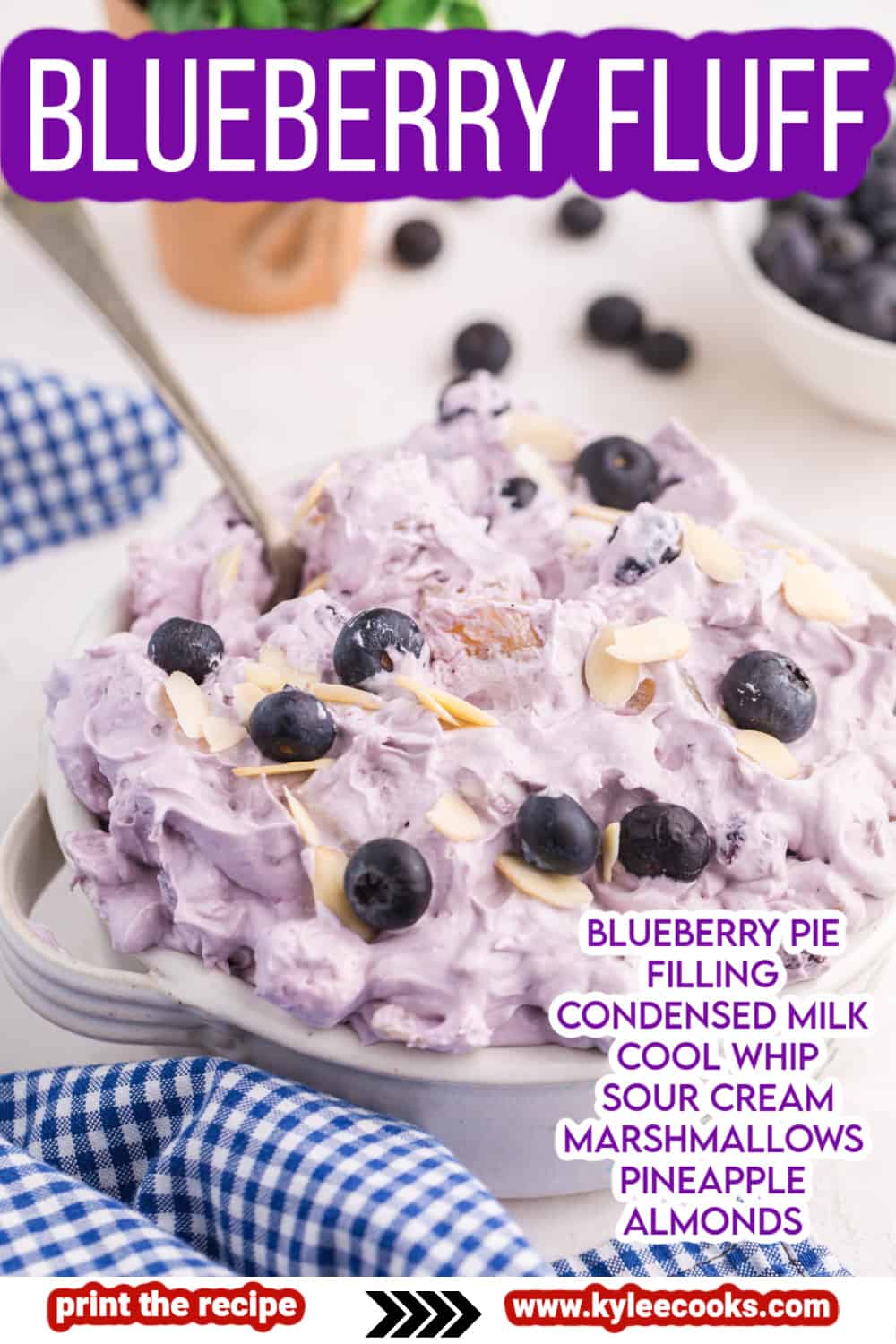 blueberry fluff salad with text overlaid.