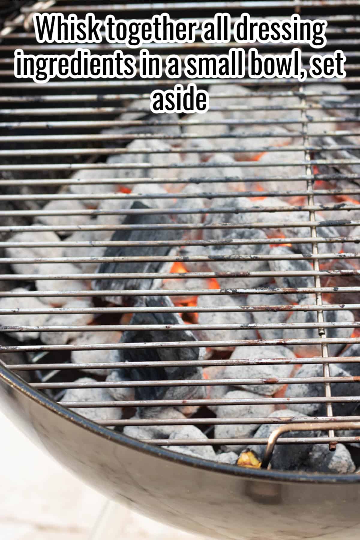 charcoal grill with coals and text overlay to explain.