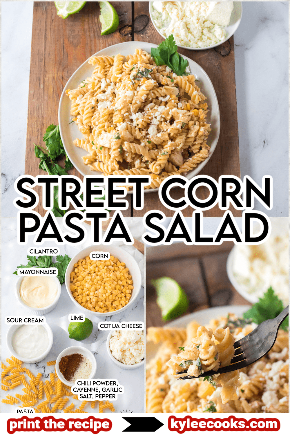 street corn pasta salad with ingredients overlaid in text
