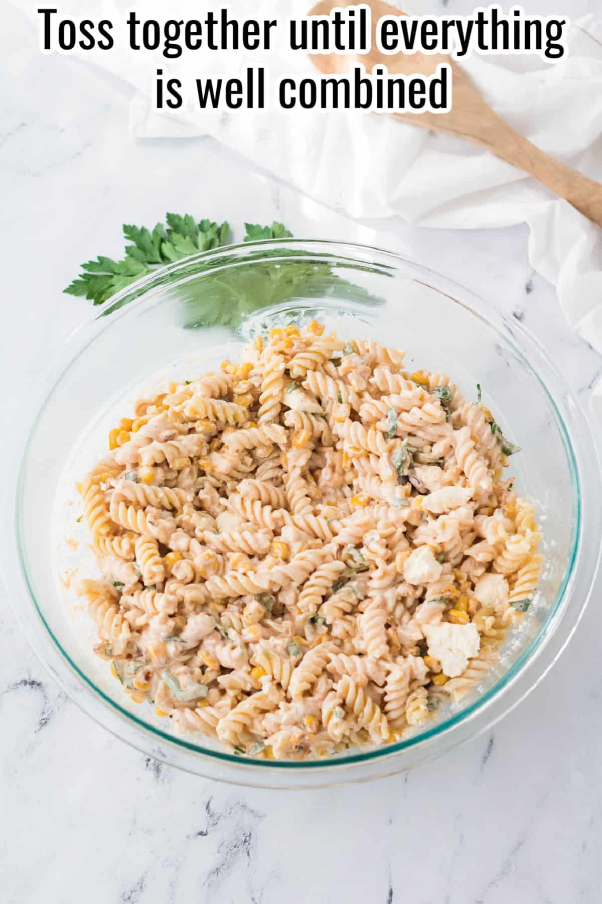 step by step finished street corn pasta salad