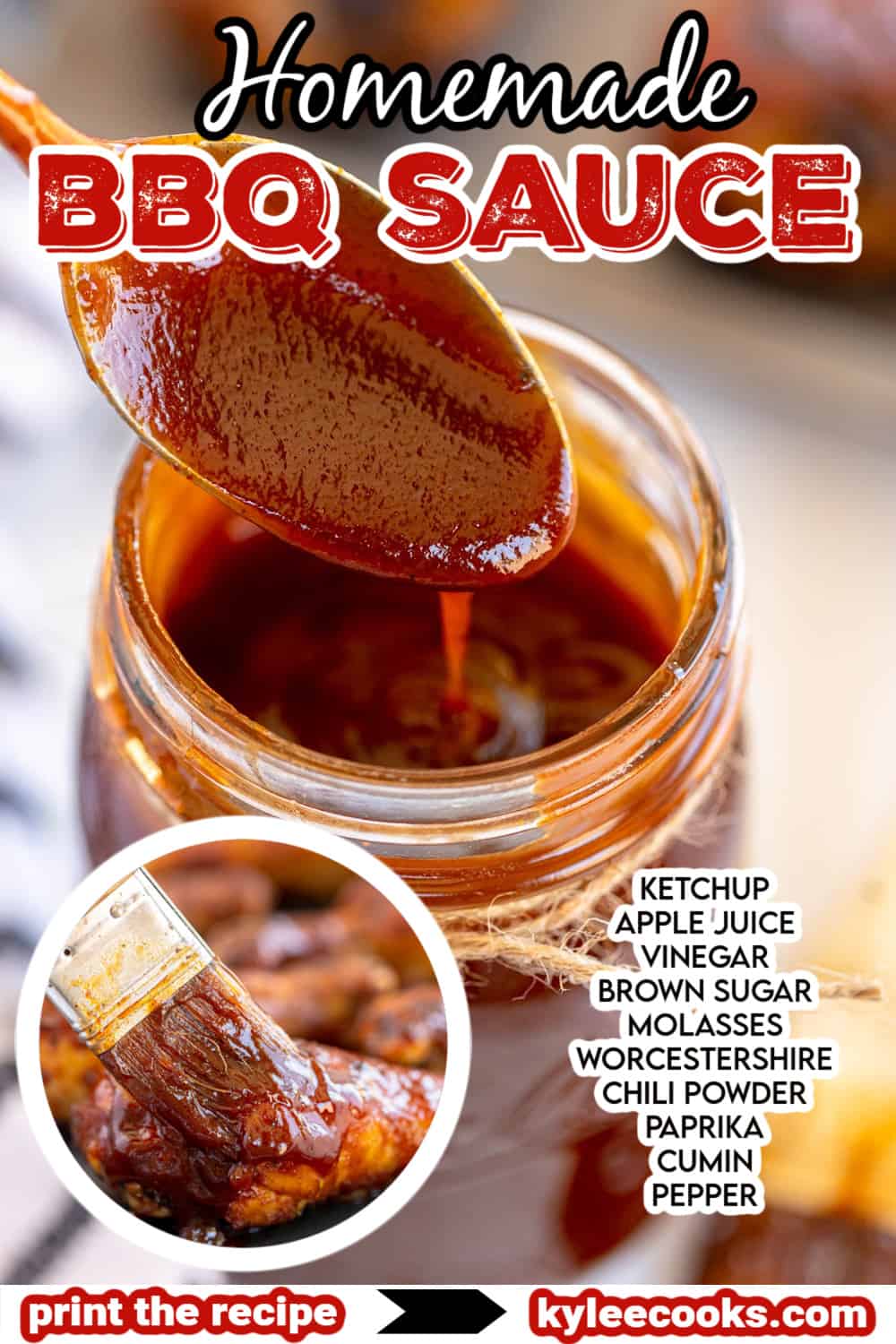 jar of homemade bbq sauce with a spoon and text overlay.