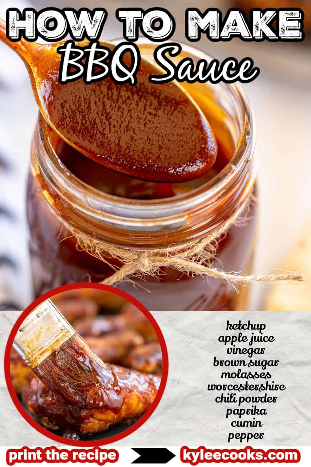 jar of homemade bbq sauce with a spoon and text overlay.