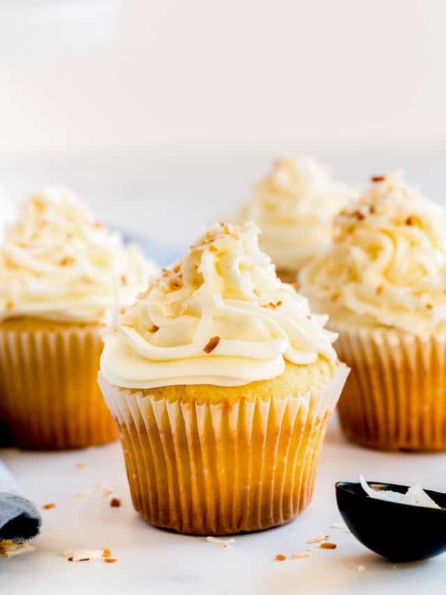 Fluffy Coconut Cupcakes (with Homemade Buttercream)
