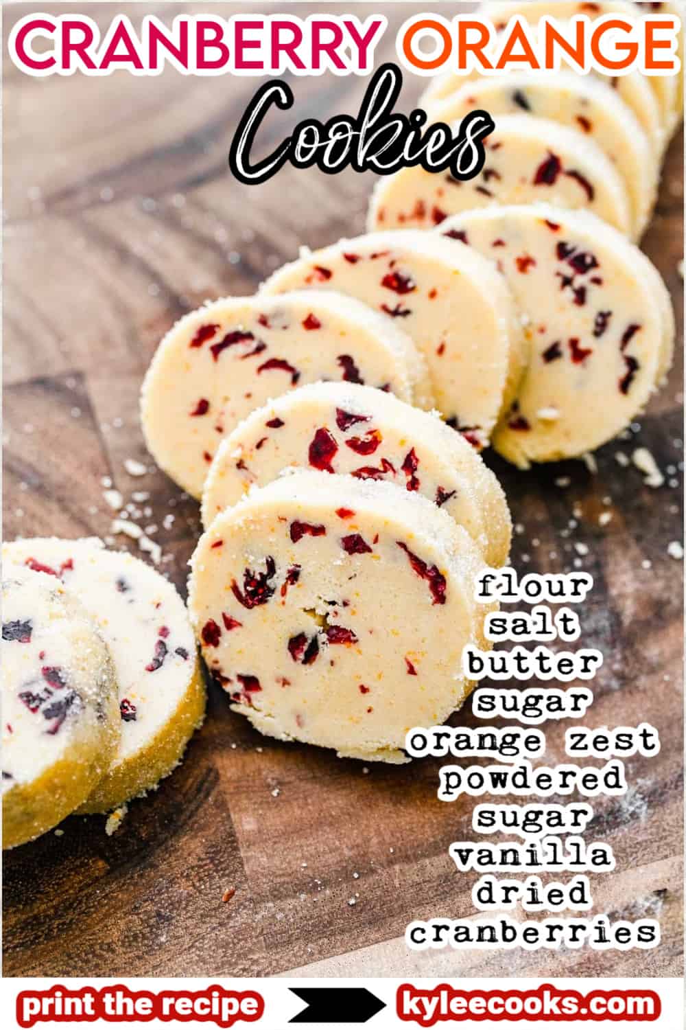 cranberry orange cookies with recipe name overlaid in text.