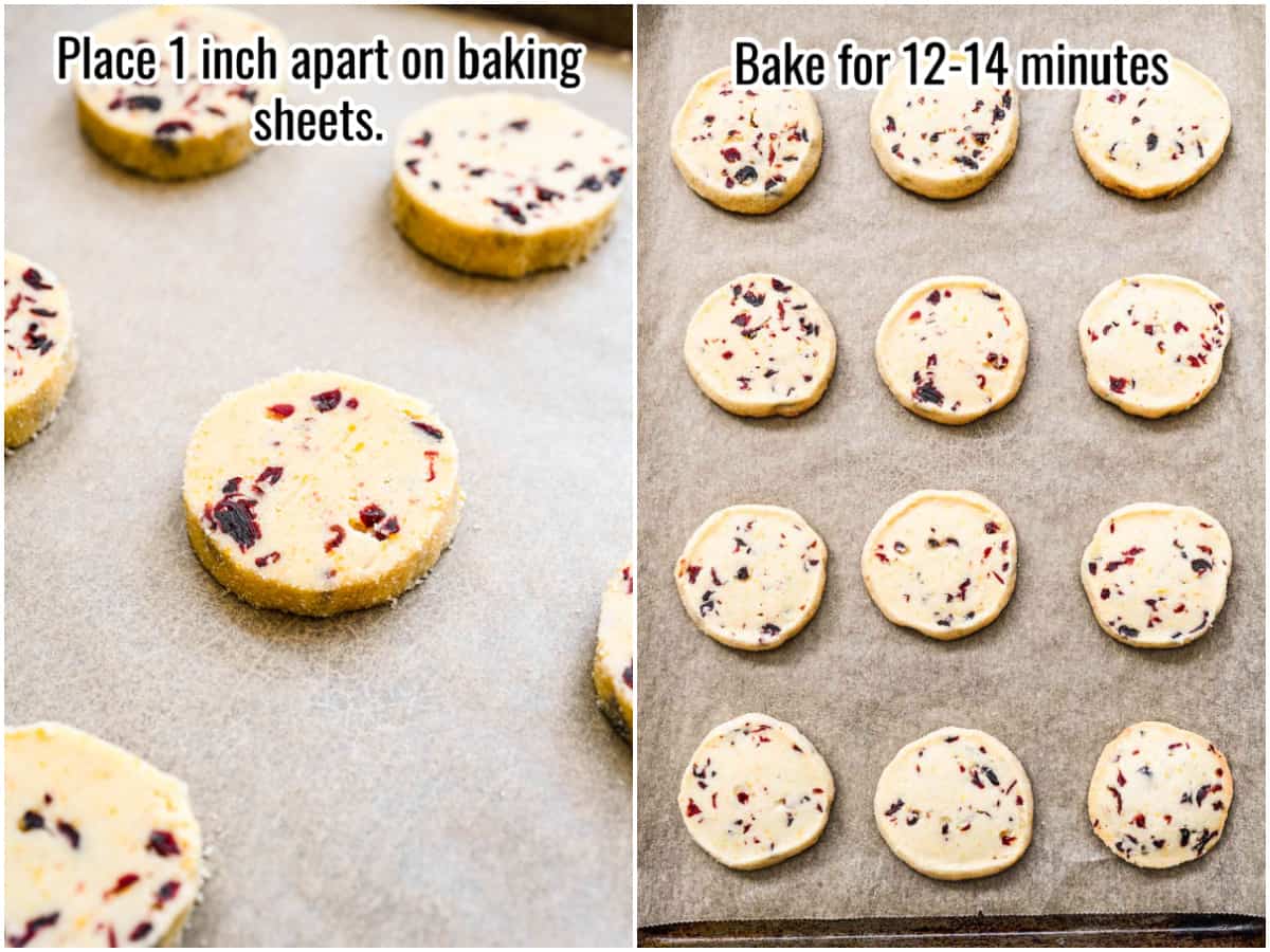 collage of unbaked and baked cookies with recipe instructions overlaid in text.