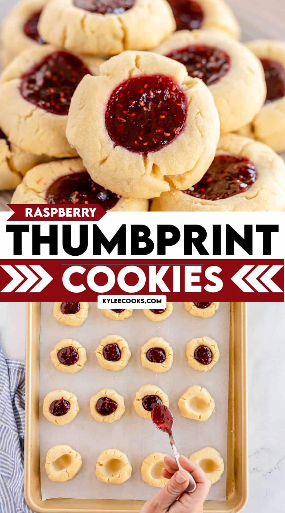 thumbprint cookie collage image with recipe name overlaid in text.