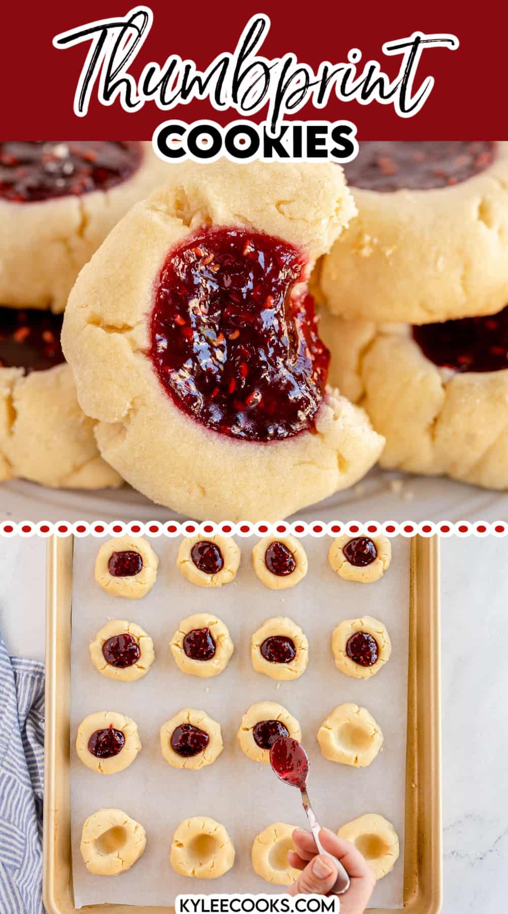 thumbprint cookie collage image with recipe name overlaid in text.