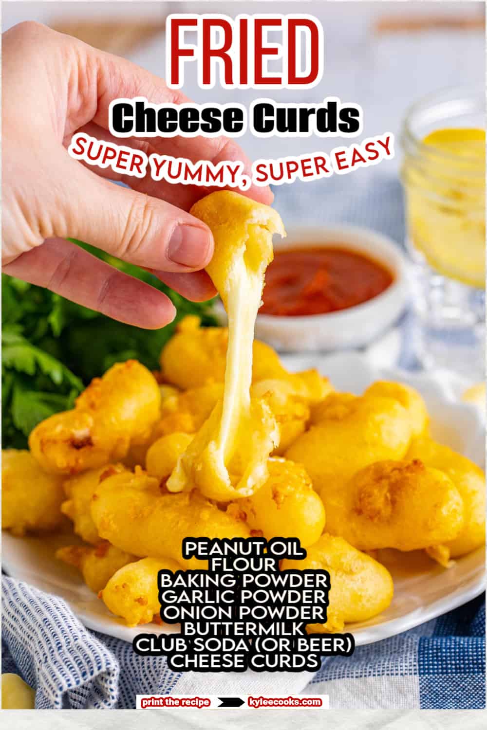 fried cheese curds with recipe name and ingredients overlaid in text.