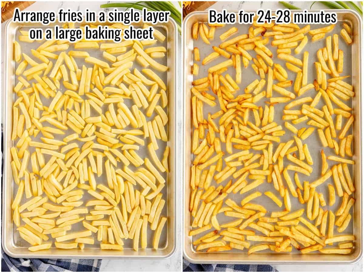 collage of process pics showing uncooked and cooked french fries.
