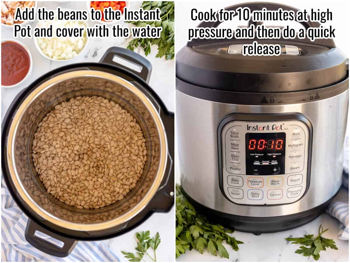 step by step collage of cooking pinto beans in an electric pressure cooker.