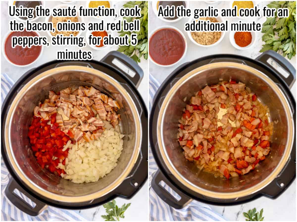 step by step collage of making baked beans in an instant pot.