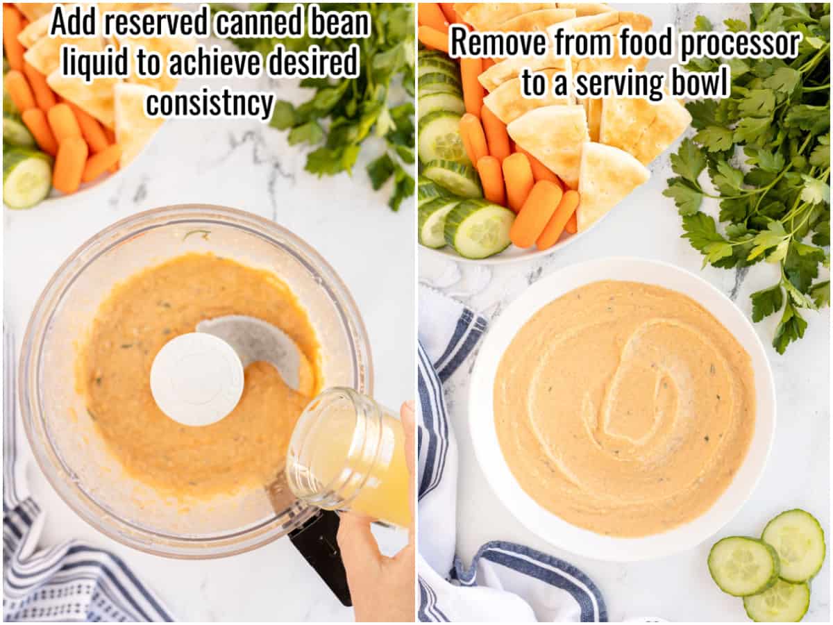 collage of step by step process to make white bean hummus - steps 3-4